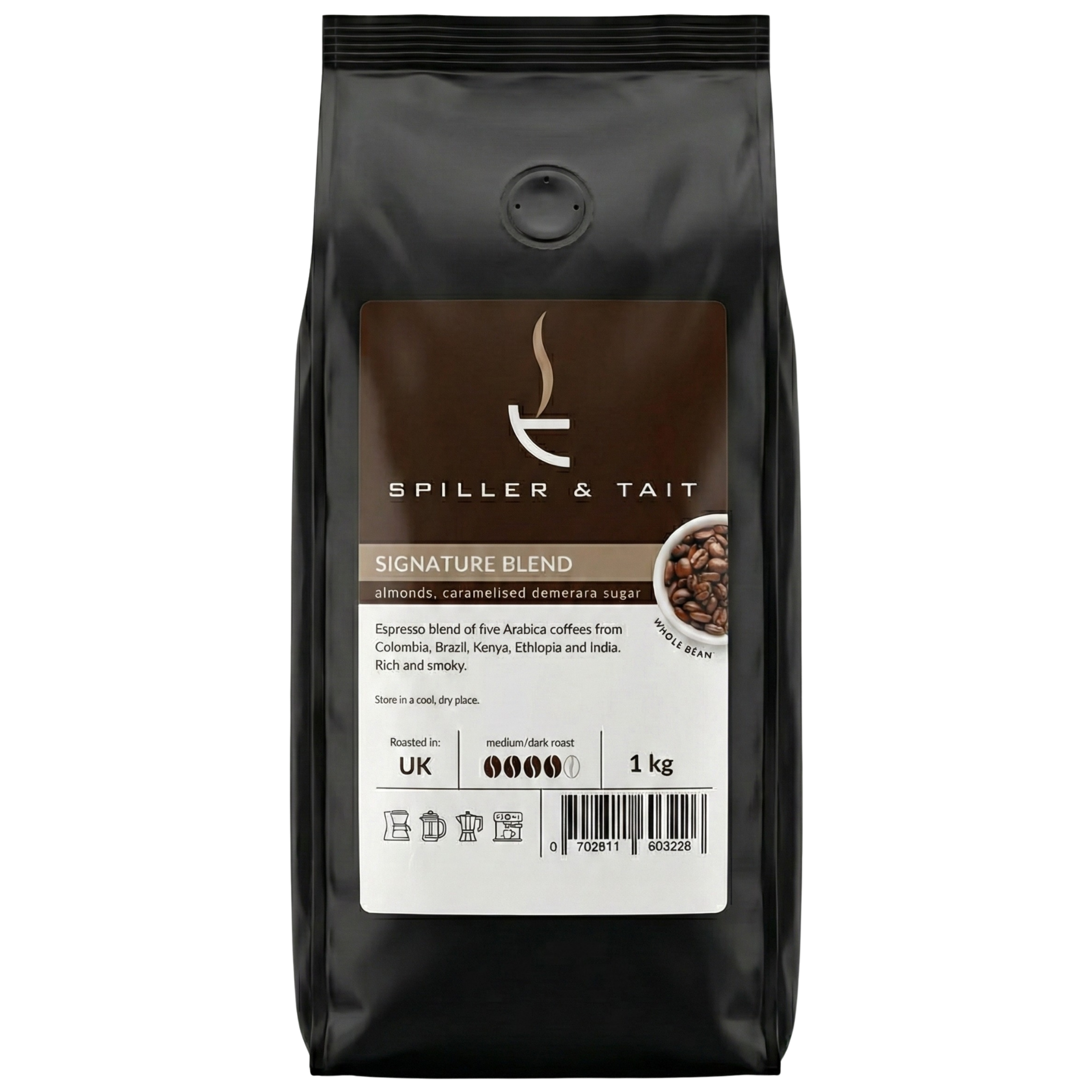 Spiller & Tait Signature Blend whole bean coffee bag smooth rich espresso blend