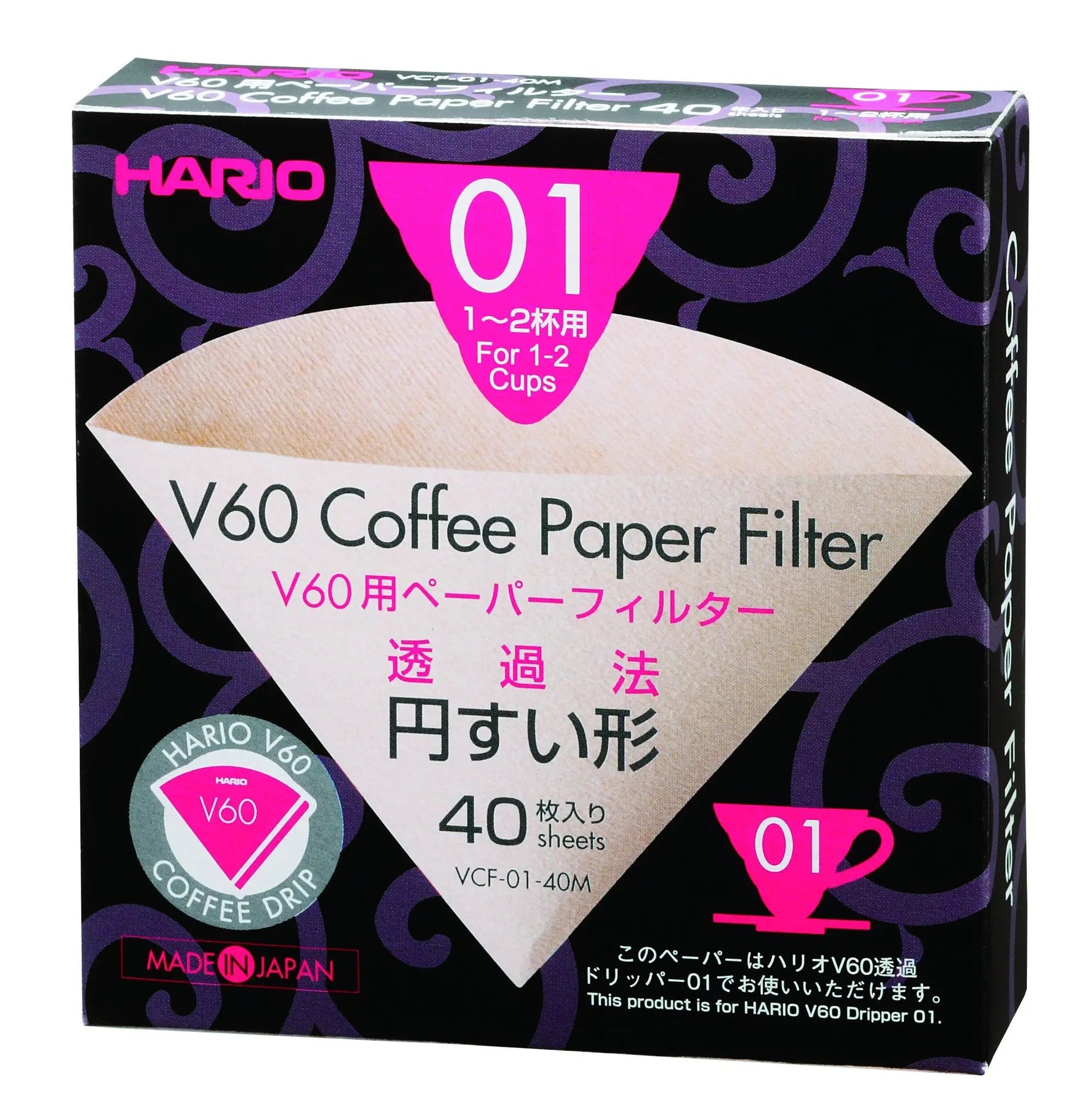 Hario V60 Dripper Coffee Paper Filters Unbleached 1 Cup Spiller